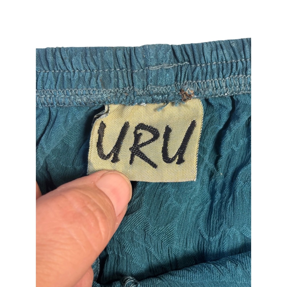 URU Pablo Pant Deep Blue Silk Crinkle Floral Jacquard Harem Pants One Size C483 - Picture 7 of 14